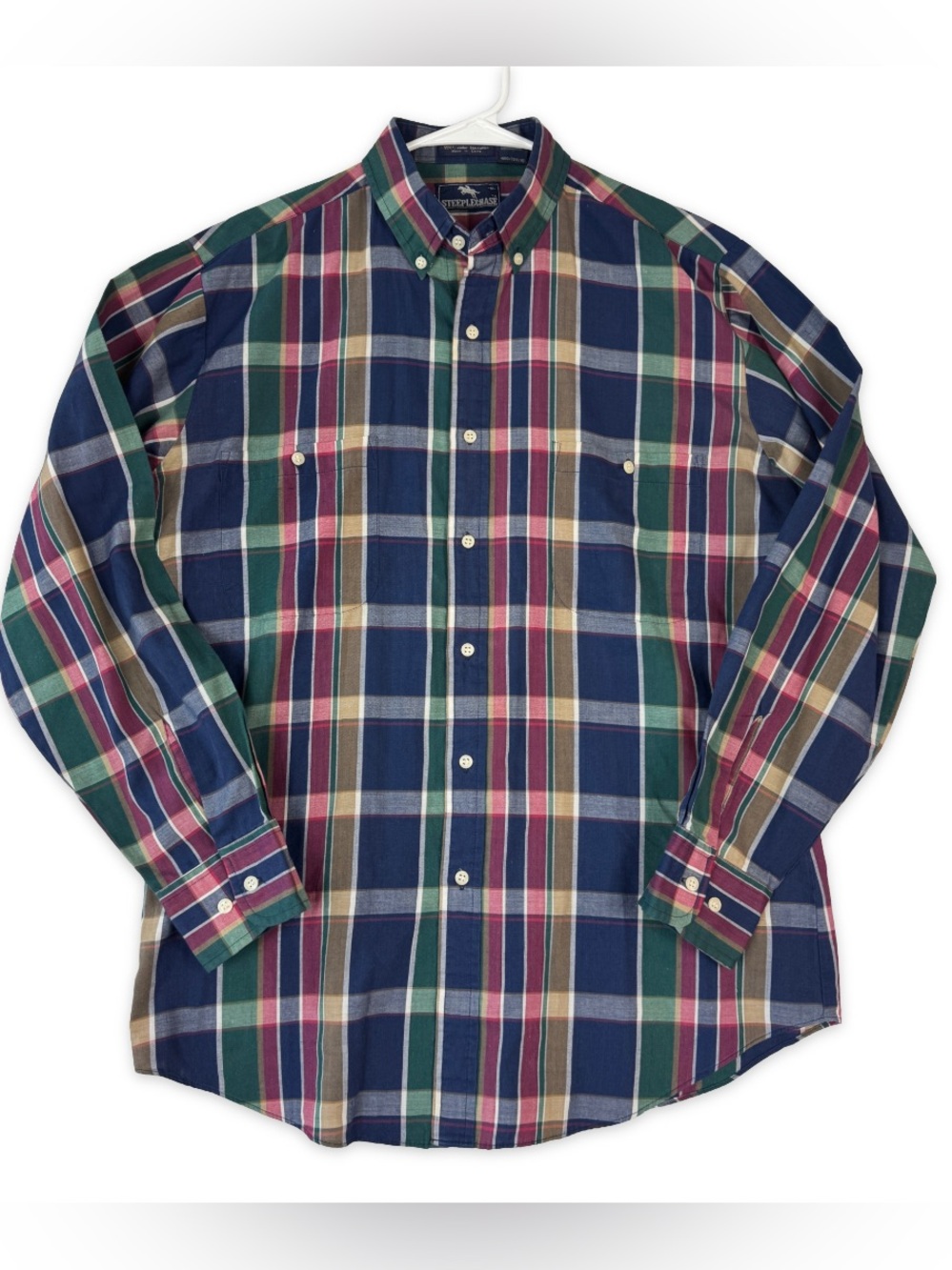 Steeplechase Shirt Mens M Medium Multicolor Button‎ Up Navy Plaid Long Sleeve